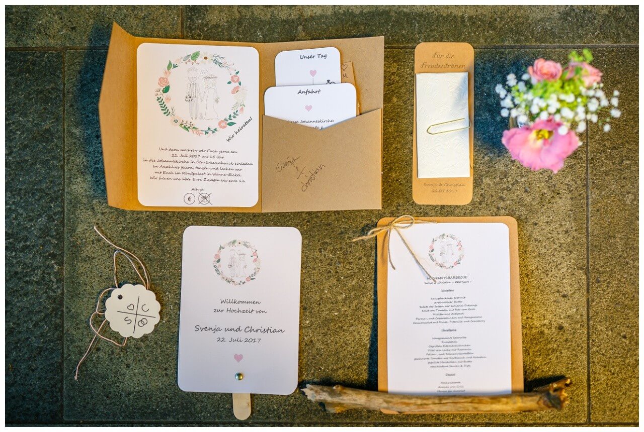 Einladungskarte aus Kraftpapier bei der Hochzeit in Herne