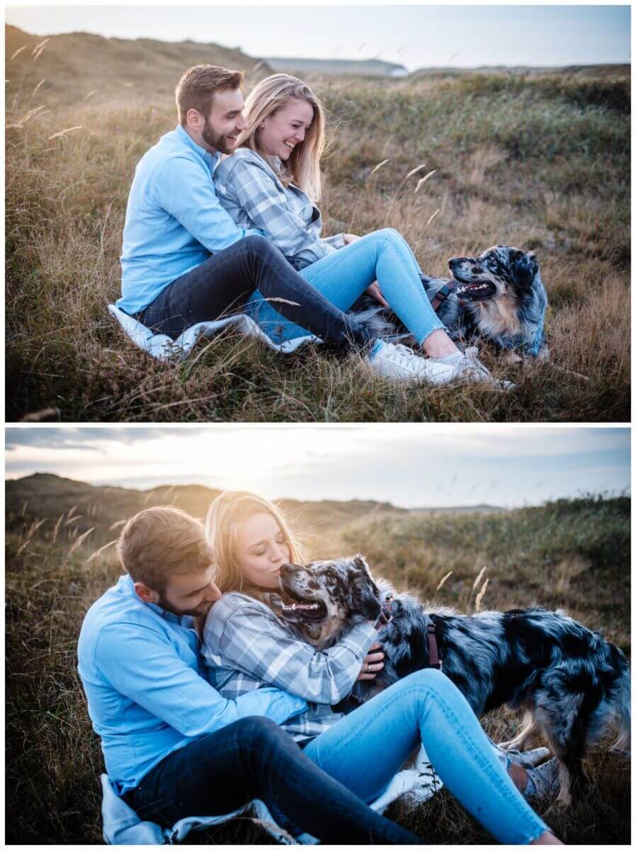Paarshooting auf Texel Engagement Shooting in Holland Fotoshooting mit Hund Verlobungsshooting Hochzeitsfotograf